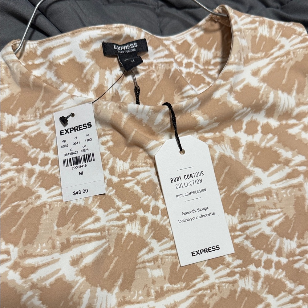 Express Beige and White Patterned Top